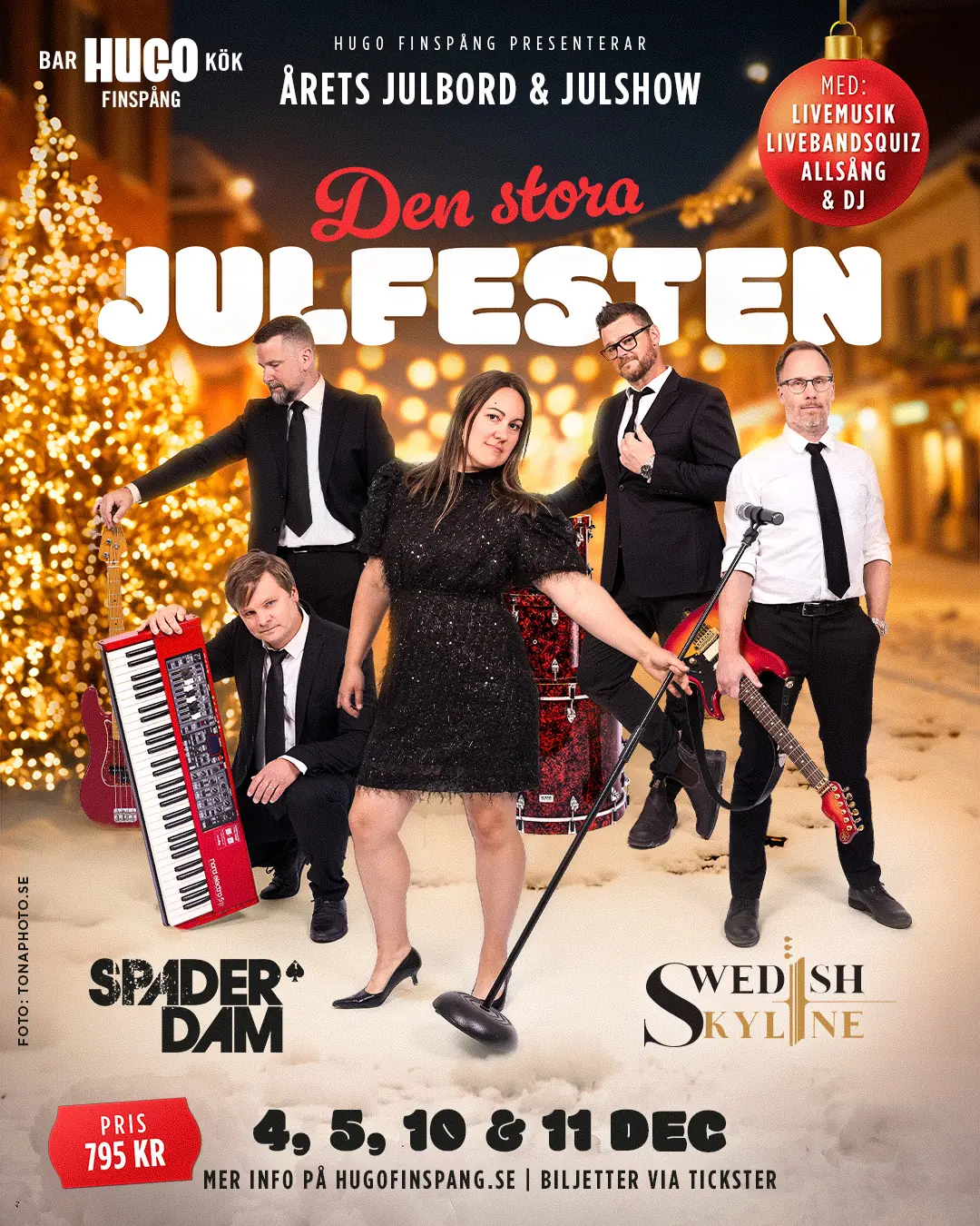Affisch för Den stora julfesten 2026 – julbord och julshow med Spader Dam och Swedish Skyline, 4, 5, 10 och 11 december, 795 kr